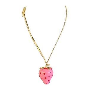 Betsy Johnson Strawberry Pendant Necklace Pink Crystal Red Rhinestones Fun
